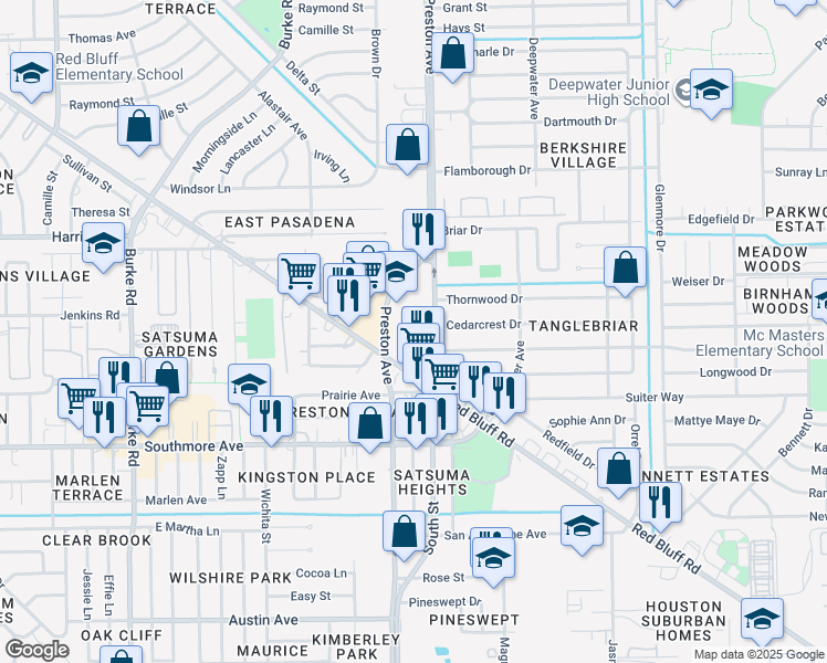 map of restaurants, bars, coffee shops, grocery stores, and more near 2783 Red Bluff Road in Pasadena