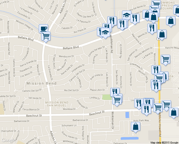 map of restaurants, bars, coffee shops, grocery stores, and more near 7303 Loma Alta Dr in Houston