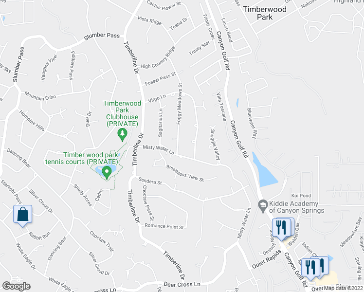 map of restaurants, bars, coffee shops, grocery stores, and more near 26704 Foggy Meadows Street in San Antonio