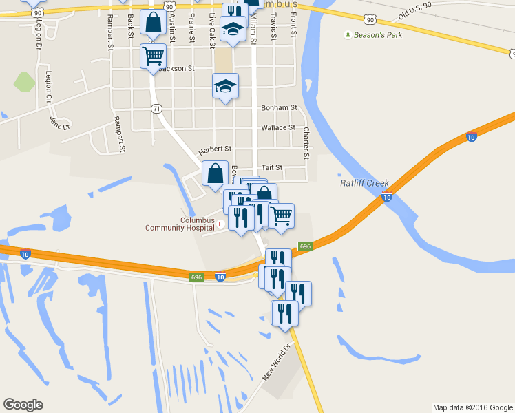 map of restaurants, bars, coffee shops, grocery stores, and more near 2149 Milam Street 3104 in Columbus