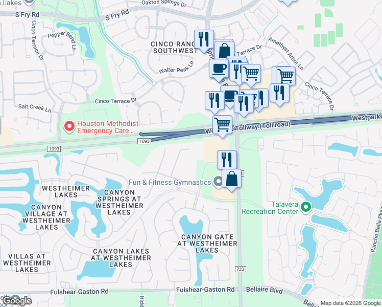 map of restaurants, bars, coffee shops, grocery stores, and more near 11726 Slick Rock Drive in Richmond