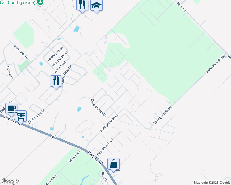 map of restaurants, bars, coffee shops, grocery stores, and more near 462 Centinela in New Braunfels