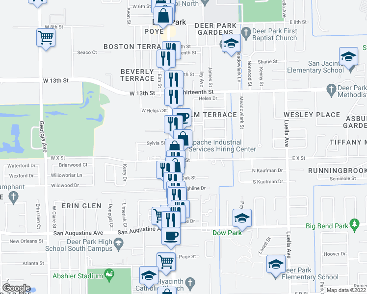 map of restaurants, bars, coffee shops, grocery stores, and more near 1805 Center Street in Deer Park