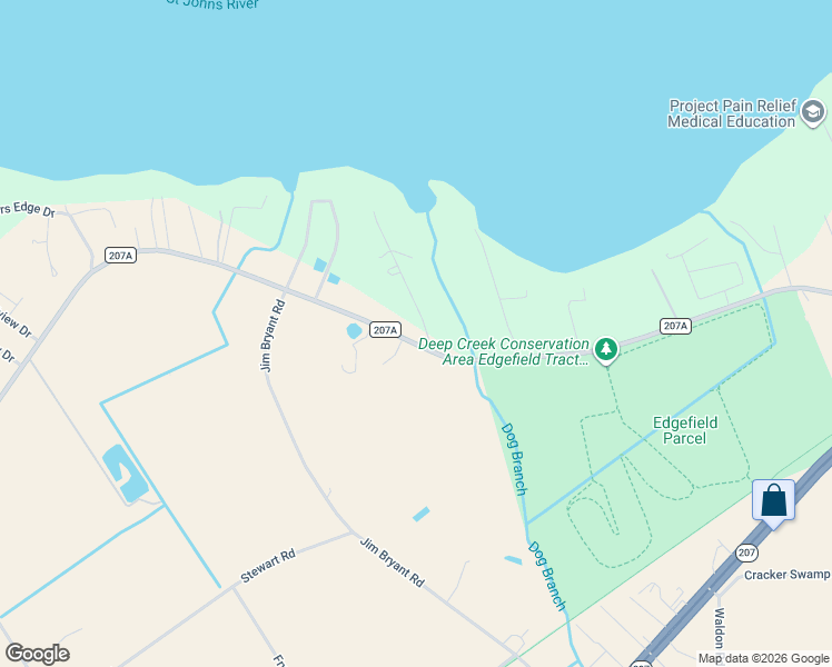 map of restaurants, bars, coffee shops, grocery stores, and more near 103 Orange Tree Road in East Palatka