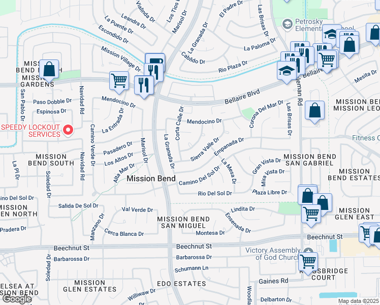 map of restaurants, bars, coffee shops, grocery stores, and more near 15602 Sierra Valle Drive in Houston