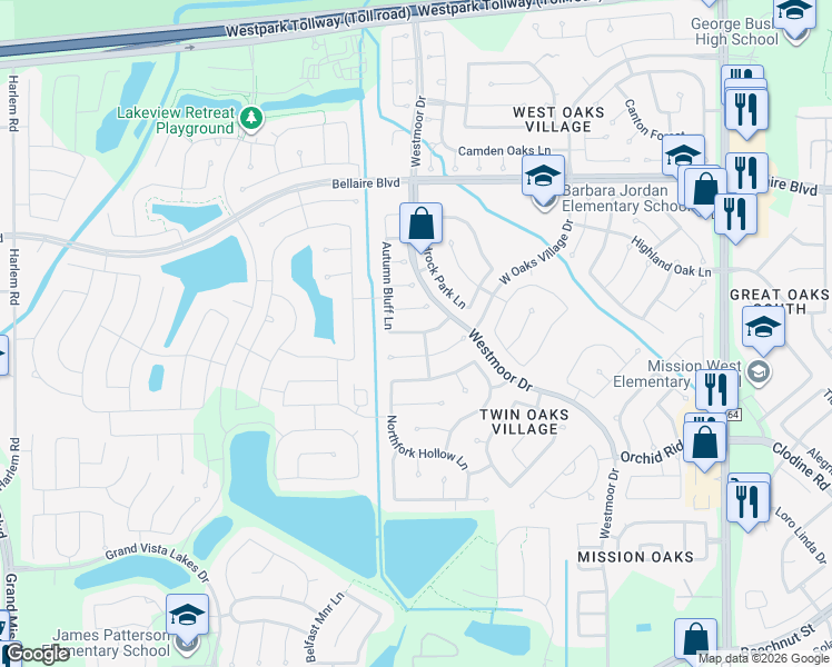 map of restaurants, bars, coffee shops, grocery stores, and more near 18207 Spring Run Ln in Richmond