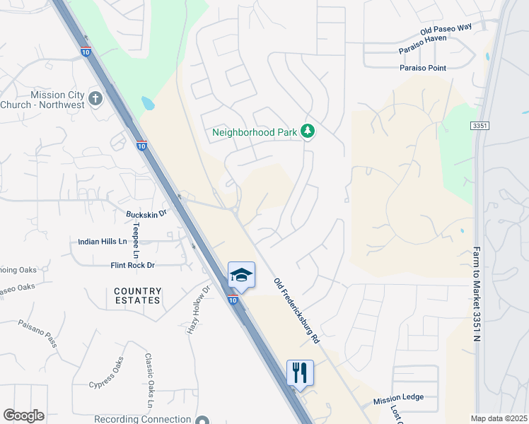 map of restaurants, bars, coffee shops, grocery stores, and more near 8115 Rustic Chase in Boerne