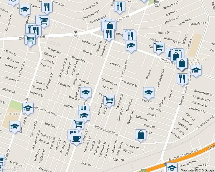 map of restaurants, bars, coffee shops, grocery stores, and more near 4524 Perry Street in Houston