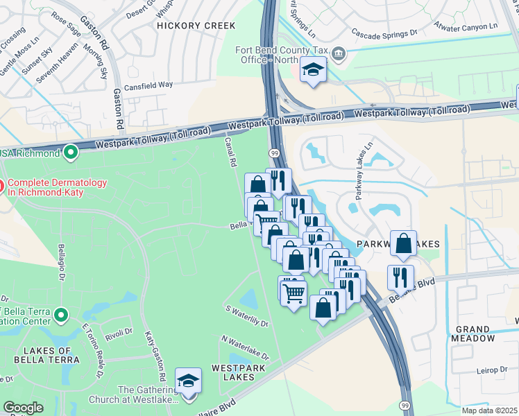map of restaurants, bars, coffee shops, grocery stores, and more near 5340 West Grand Parkway South in Richmond