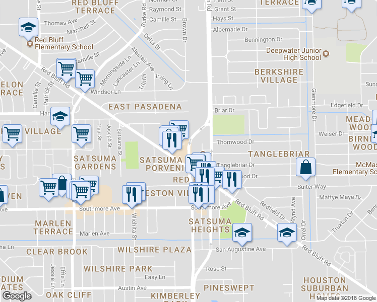 map of restaurants, bars, coffee shops, grocery stores, and more near 1018 Preston Avenue in Pasadena