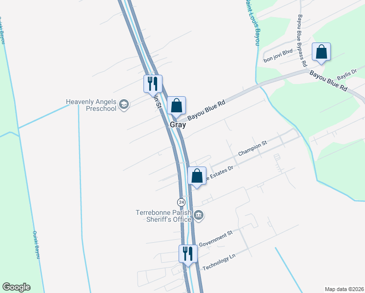 map of restaurants, bars, coffee shops, grocery stores, and more near 3252 West Park Avenue in Gray