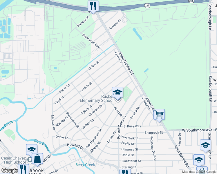 map of restaurants, bars, coffee shops, grocery stores, and more near 611 Ogilvie Street in Houston