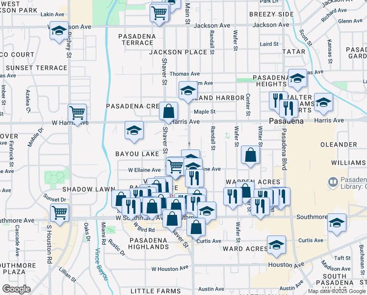 map of restaurants, bars, coffee shops, grocery stores, and more near 1008 Main Street in Pasadena
