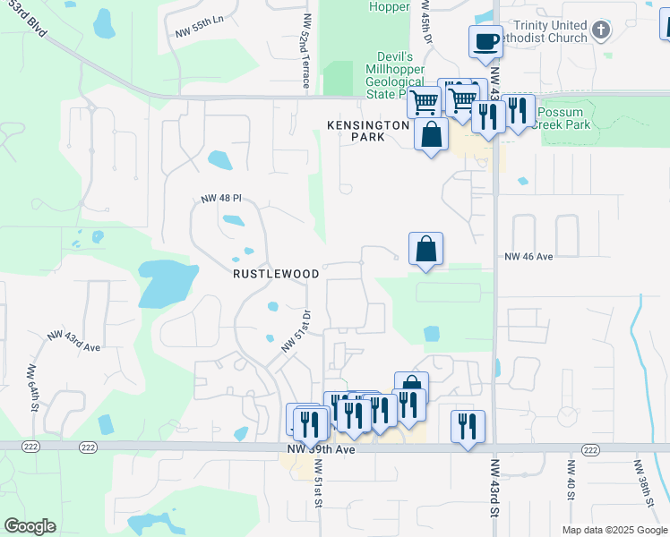 map of restaurants, bars, coffee shops, grocery stores, and more near 5065 Northwest 45th Road in Gainesville
