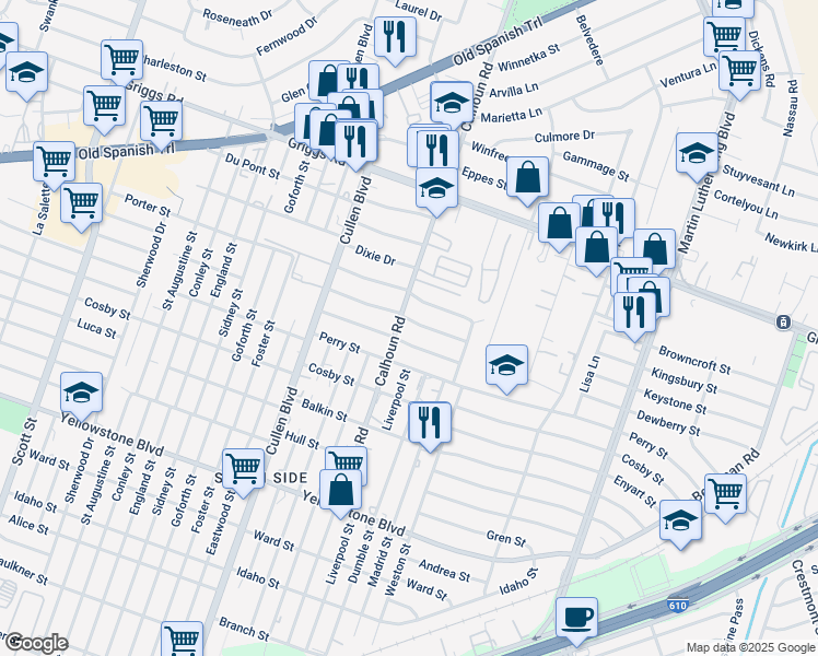 map of restaurants, bars, coffee shops, grocery stores, and more near 4529 Keystone Street in Houston