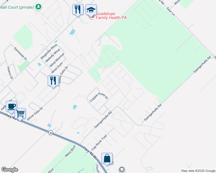 map of restaurants, bars, coffee shops, grocery stores, and more near 479 Willow Arch in New Braunfels