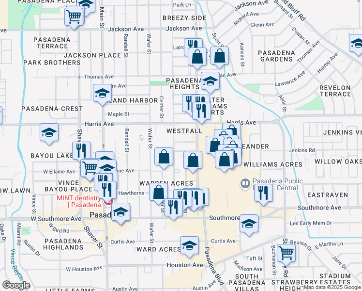 map of restaurants, bars, coffee shops, grocery stores, and more near 912 Westfall Avenue in Pasadena