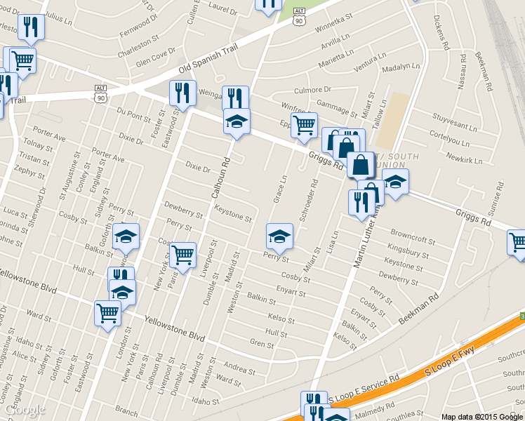 map of restaurants, bars, coffee shops, grocery stores, and more near 4625 Kingsbury Street in Houston
