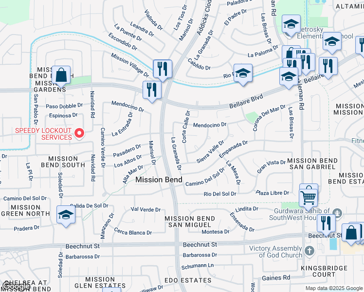 map of restaurants, bars, coffee shops, grocery stores, and more near 15631 Loma Verde Drive in Houston