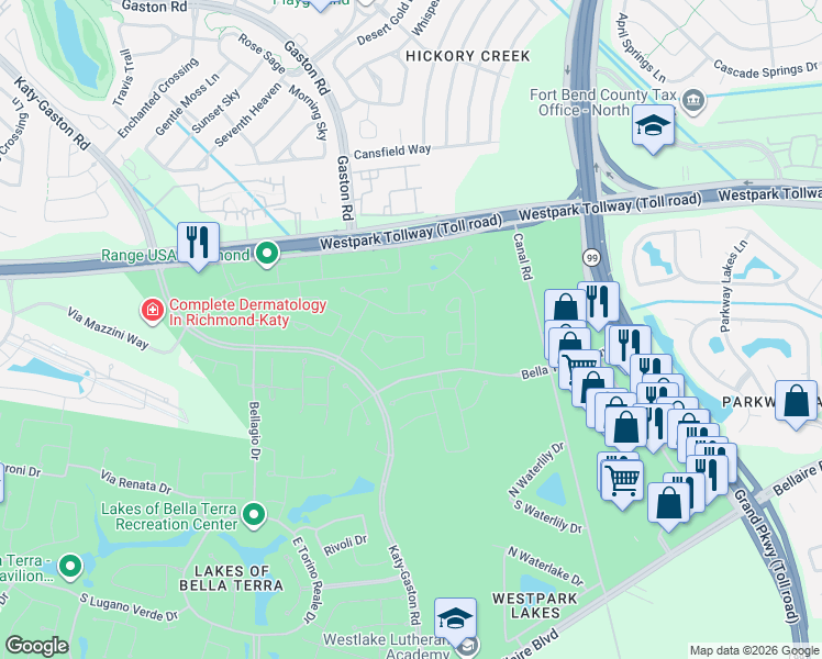 map of restaurants, bars, coffee shops, grocery stores, and more near 23415 San Ricci Court in Richmond