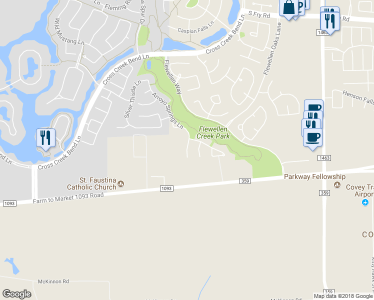 map of restaurants, bars, coffee shops, grocery stores, and more near 6522 Arroyo Springs Lane in Fulshear