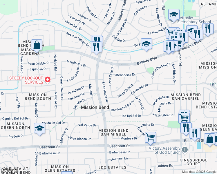 map of restaurants, bars, coffee shops, grocery stores, and more near 15631 Loma Verde Drive in Houston
