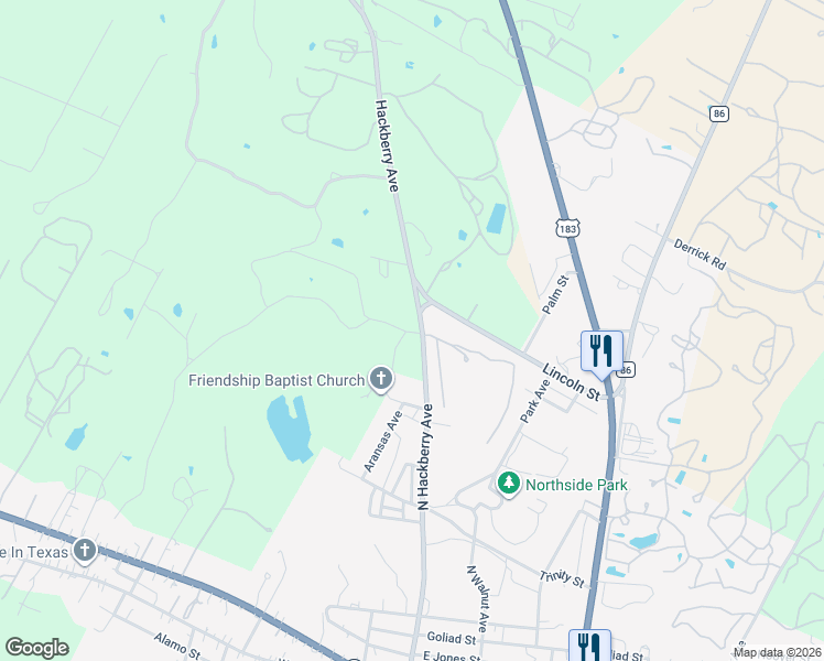 map of restaurants, bars, coffee shops, grocery stores, and more near 1699 North Hackberry Avenue in Luling