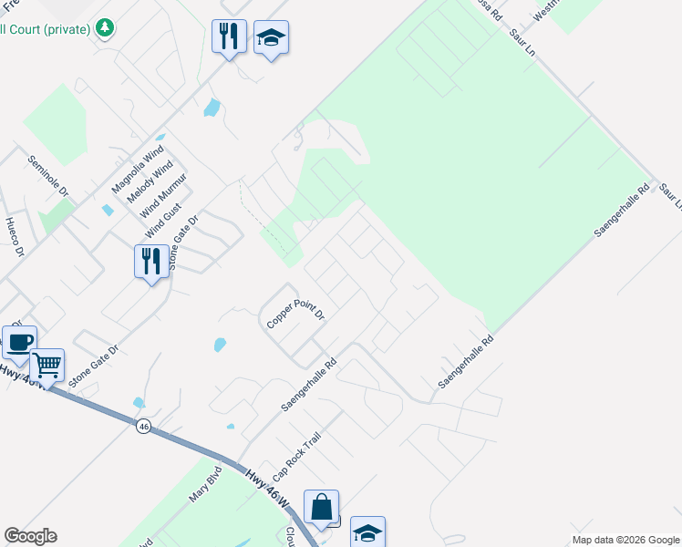 map of restaurants, bars, coffee shops, grocery stores, and more near 479 Willow Arch in New Braunfels