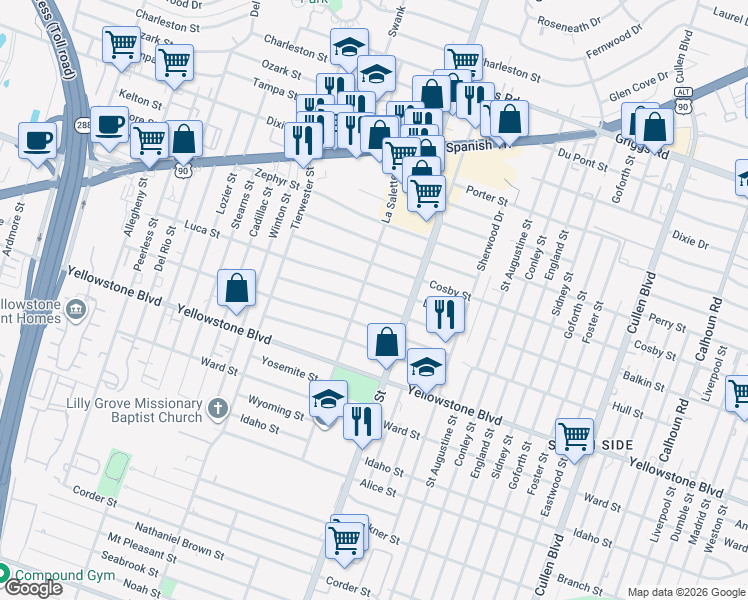 map of restaurants, bars, coffee shops, grocery stores, and more near 3802 Luca Street in Houston