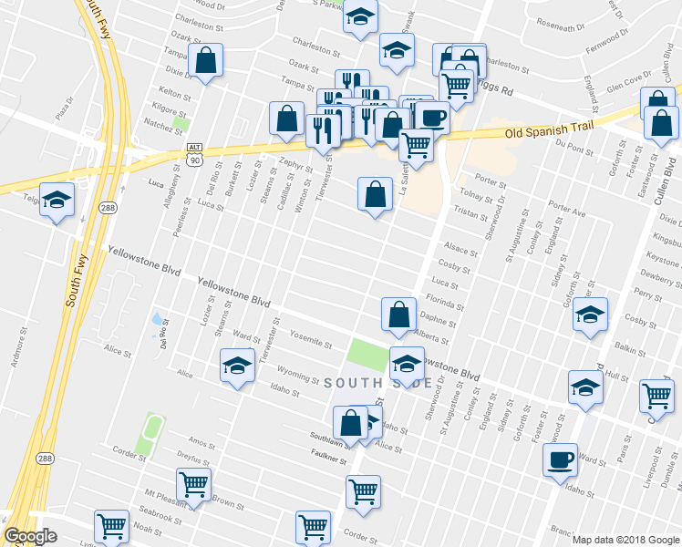 map of restaurants, bars, coffee shops, grocery stores, and more near 3711 Florinda Street in Houston