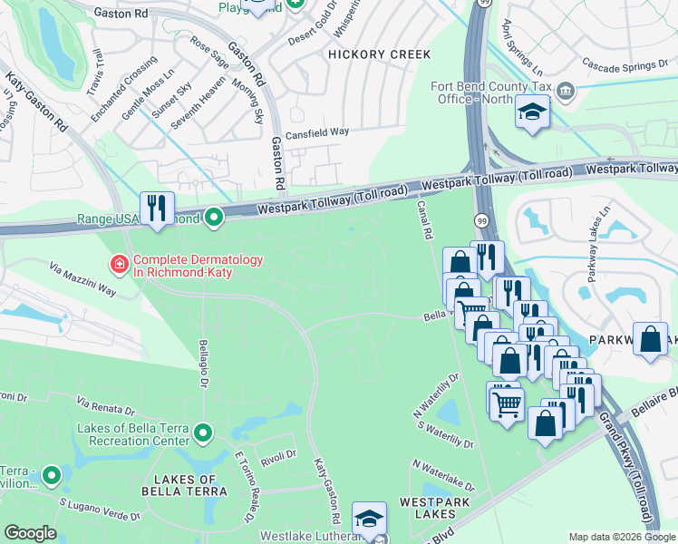 map of restaurants, bars, coffee shops, grocery stores, and more near 23415 San Ricci Court in Richmond
