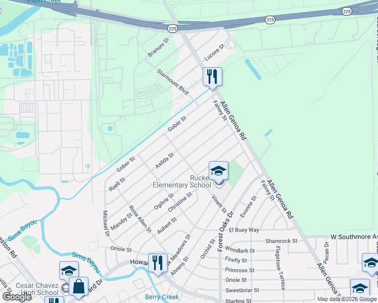 map of restaurants, bars, coffee shops, grocery stores, and more near 610 Loper Street in Houston