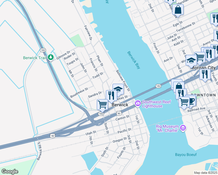 map of restaurants, bars, coffee shops, grocery stores, and more near 3701 Fourth Street in Berwick