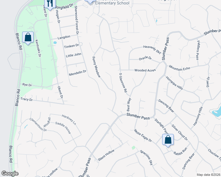 map of restaurants, bars, coffee shops, grocery stores, and more near 26103 Wood Chuck in San Antonio