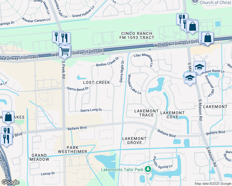 map of restaurants, bars, coffee shops, grocery stores, and more near 21330 Sierra Bend Drive in Richmond