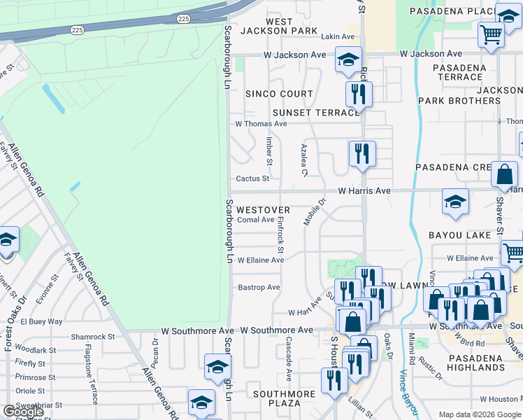 map of restaurants, bars, coffee shops, grocery stores, and more near 1311 Natchez Avenue in Pasadena