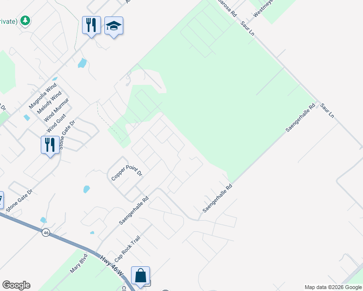 map of restaurants, bars, coffee shops, grocery stores, and more near 1392 Kelly River Street in New Braunfels