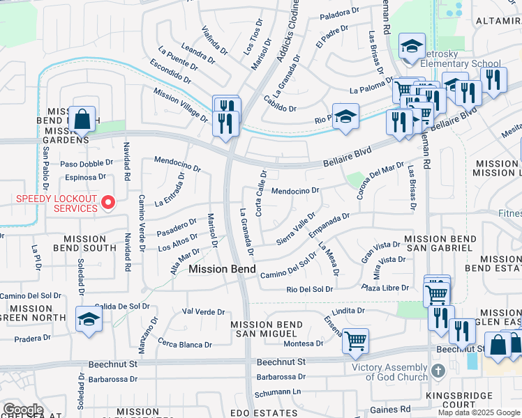 map of restaurants, bars, coffee shops, grocery stores, and more near 15631 Loma Verde Drive in Houston