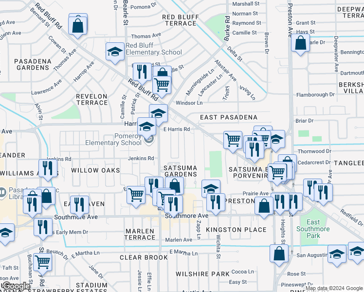 map of restaurants, bars, coffee shops, grocery stores, and more near 916 Paul Street in Pasadena