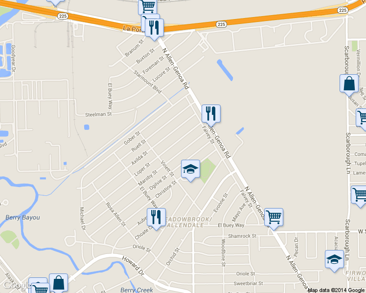 map of restaurants, bars, coffee shops, grocery stores, and more near 502 Maroby Street in Houston