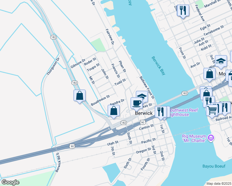 map of restaurants, bars, coffee shops, grocery stores, and more near 3812 John Street in Berwick