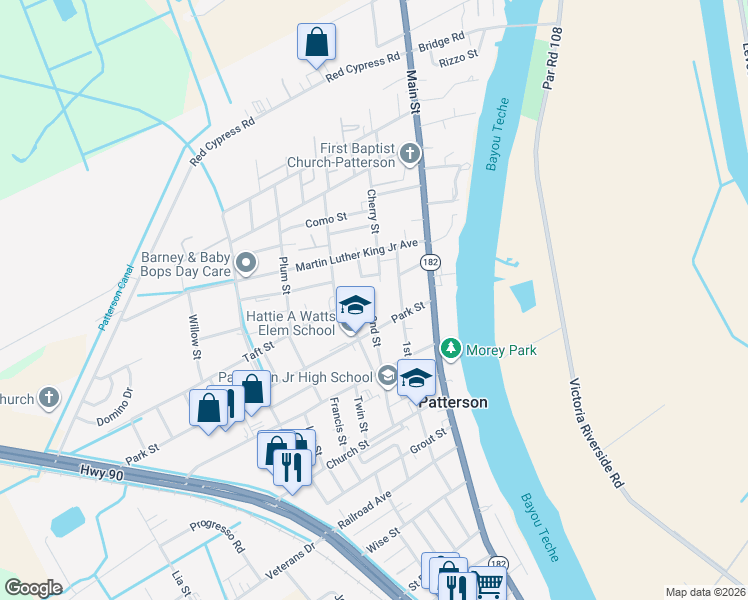 map of restaurants, bars, coffee shops, grocery stores, and more near 1300-1320 2nd Street in Patterson