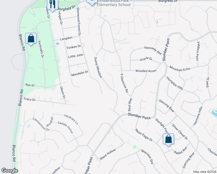 map of restaurants, bars, coffee shops, grocery stores, and more near 26103 Wood Chuck in San Antonio