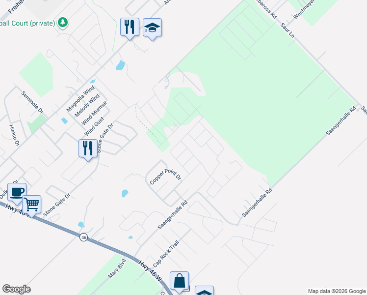 map of restaurants, bars, coffee shops, grocery stores, and more near 479 Willow Arch in New Braunfels
