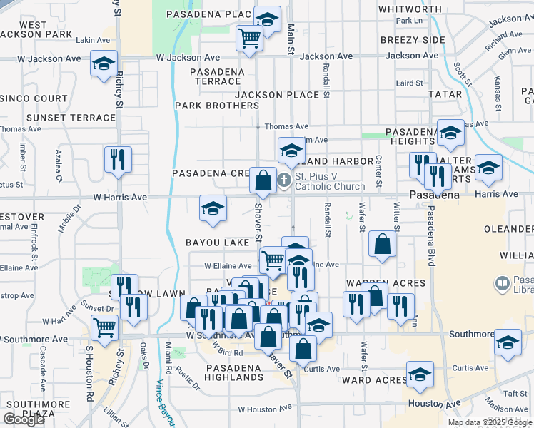 map of restaurants, bars, coffee shops, grocery stores, and more near 909 Shaver Street in Pasadena
