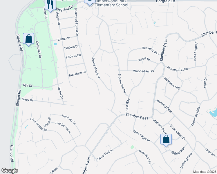 map of restaurants, bars, coffee shops, grocery stores, and more near 26103 Wood Chuck in San Antonio