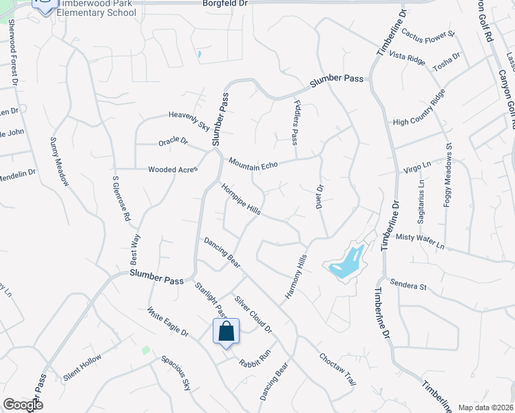 map of restaurants, bars, coffee shops, grocery stores, and more near 303 Hornpipe Hills in San Antonio