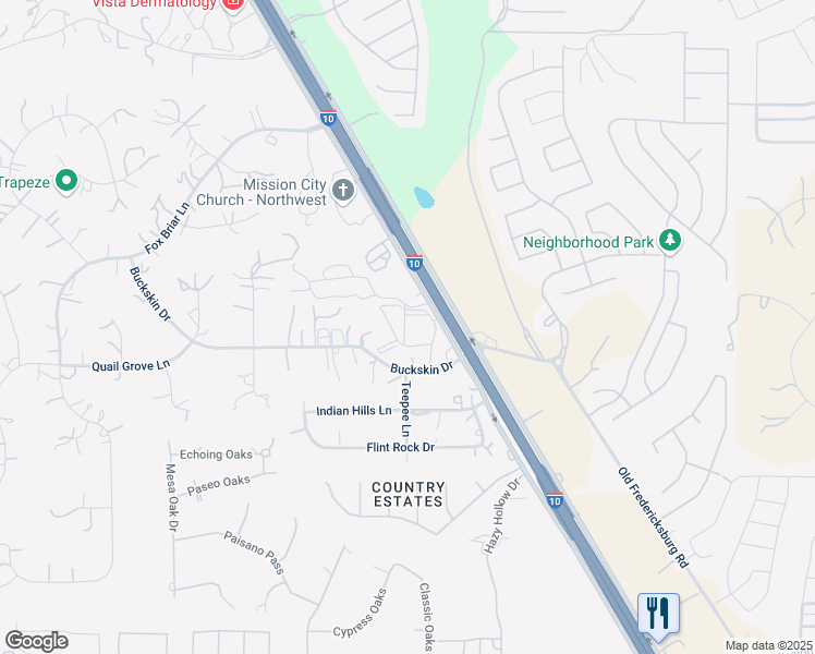 map of restaurants, bars, coffee shops, grocery stores, and more near 26737 Interstate 10 in Boerne