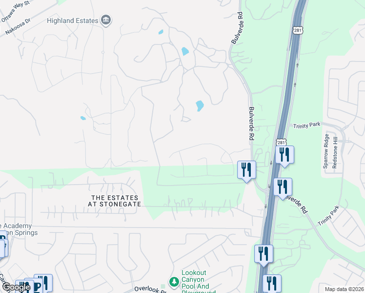 map of restaurants, bars, coffee shops, grocery stores, and more near 1912 Glendon Drive in San Antonio