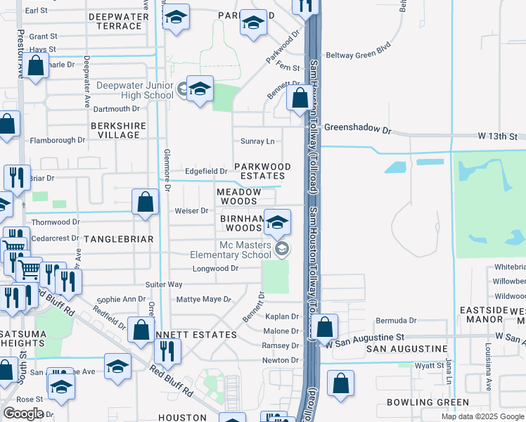 map of restaurants, bars, coffee shops, grocery stores, and more near 909 Birnham Woods Boulevard in Pasadena